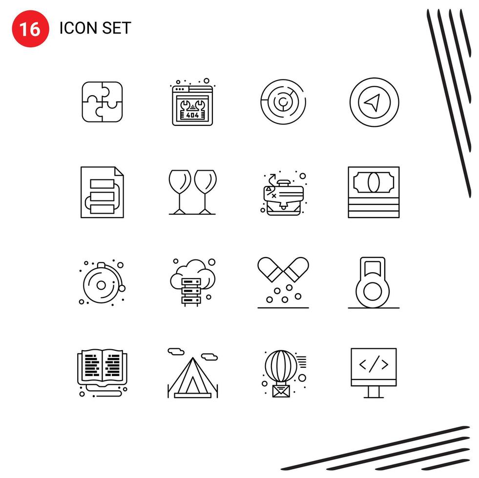 Pack of 16 creative Outlines of file location puzzle navigation point Editable Vector Design Elements