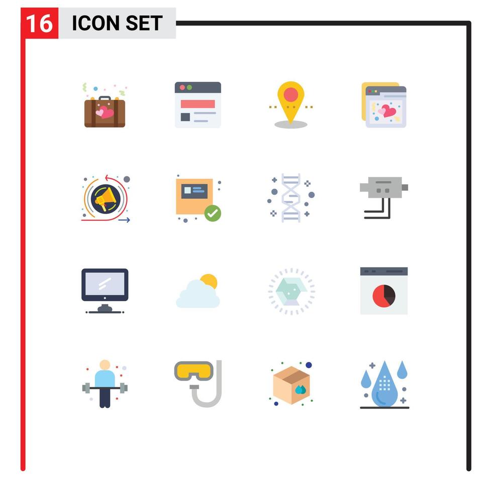 Set of 16 Modern UI Icons Symbols Signs for seo speech marketing location web love Editable Pack of Creative Vector Design Elements