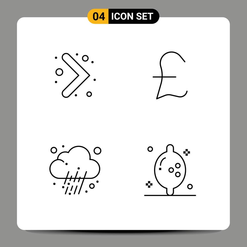 Pack of 4 Modern Filledline Flat Colors Signs and Symbols for Web Print Media such as arrow weather pound sterling journalist fruit Editable Vector Design Elements