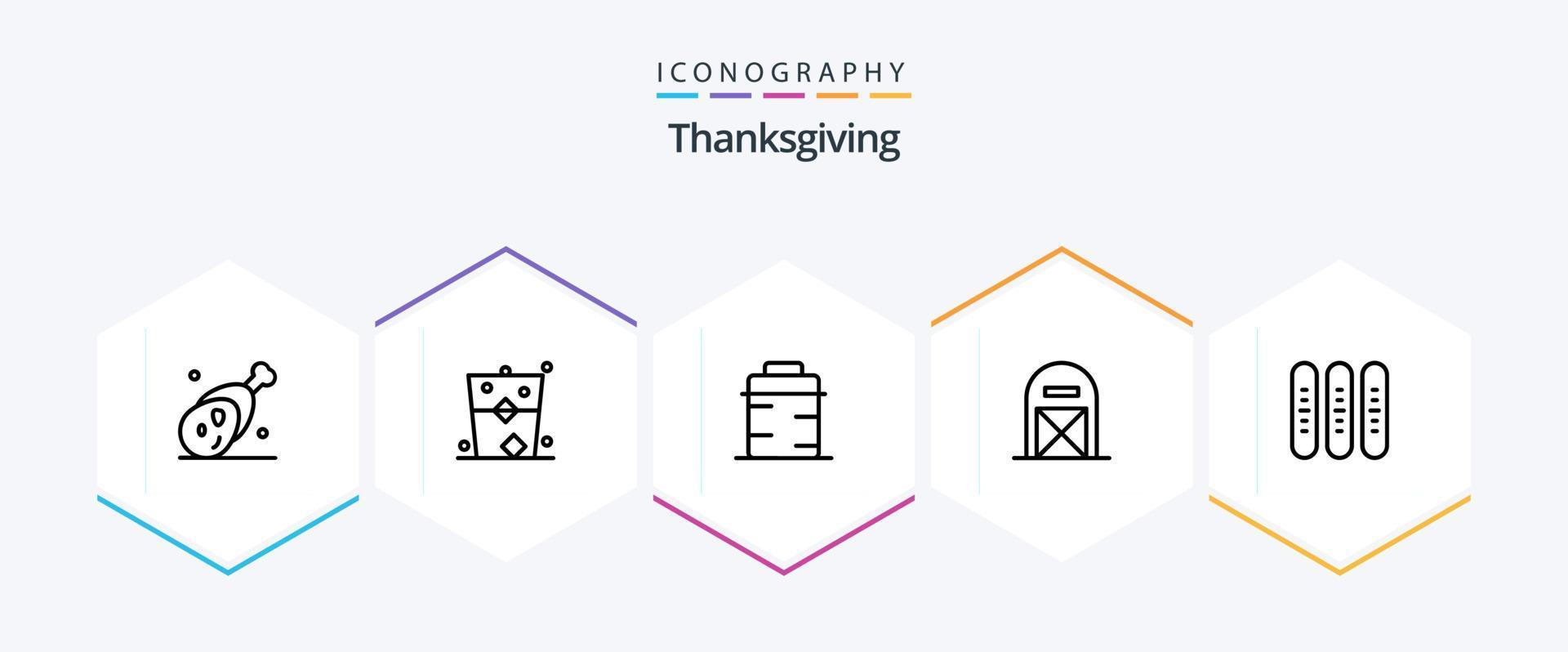 Thanks Giving 25 Line icon pack including pilgrim. barn. glass. agriculture. thanks vector