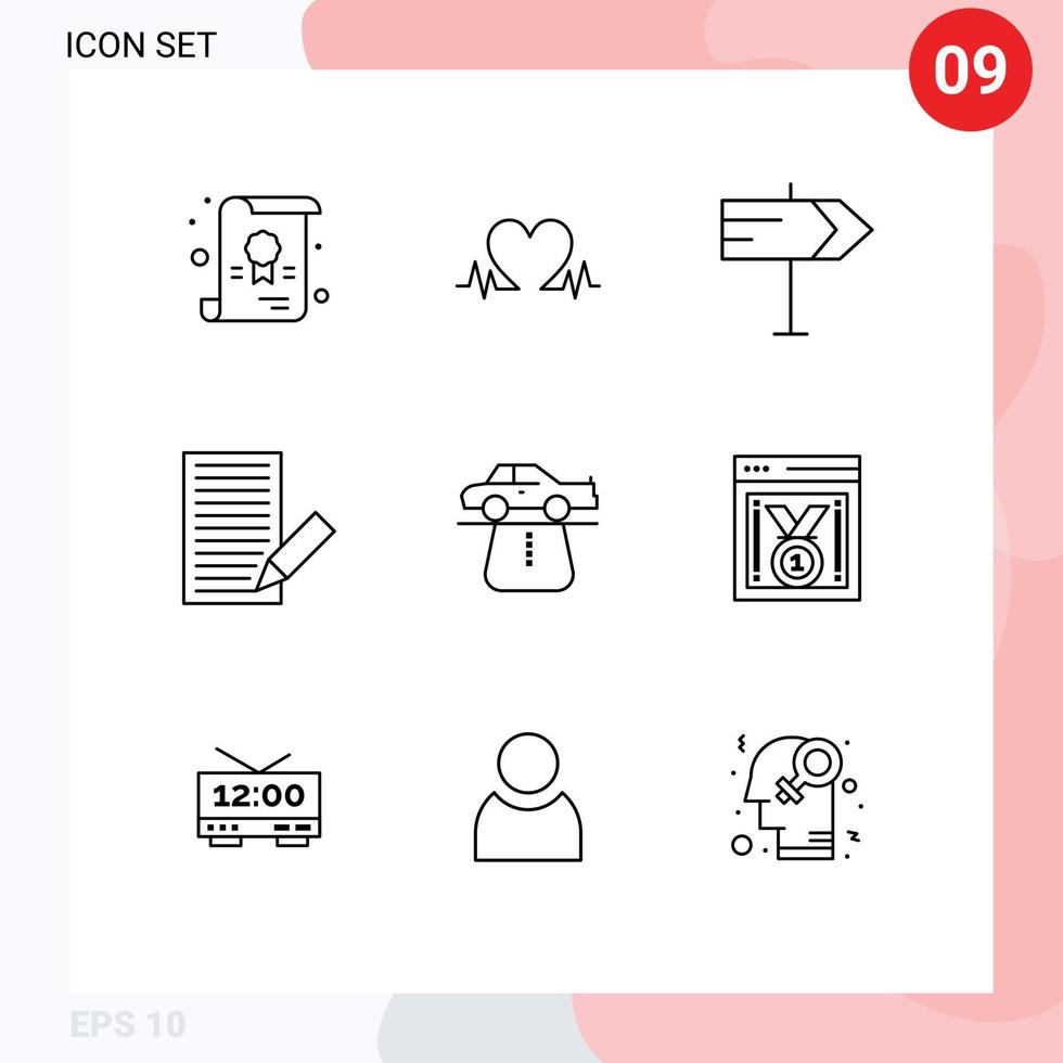 User Interface Pack of 9 Basic Outlines of car advantage map receive envelope Editable Vector Design Elements