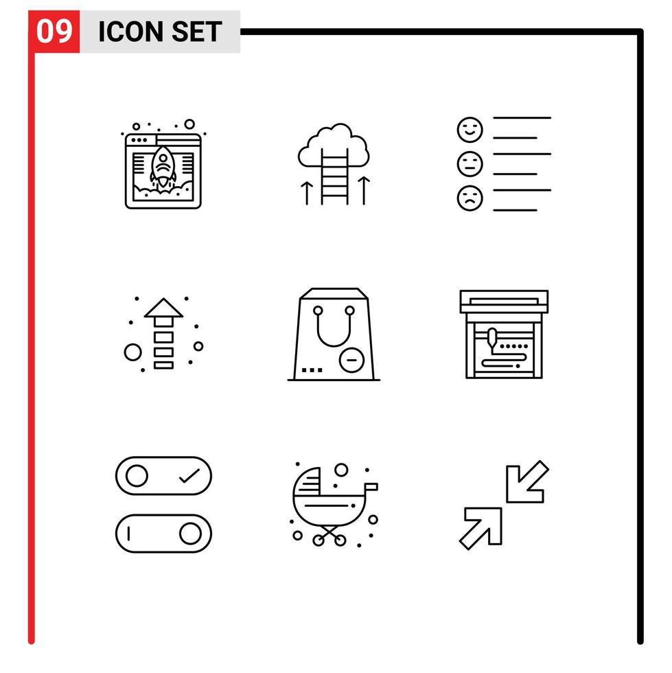 Group of 9 Outlines Signs and Symbols for e up focus direction emojis Editable Vector Design Elements