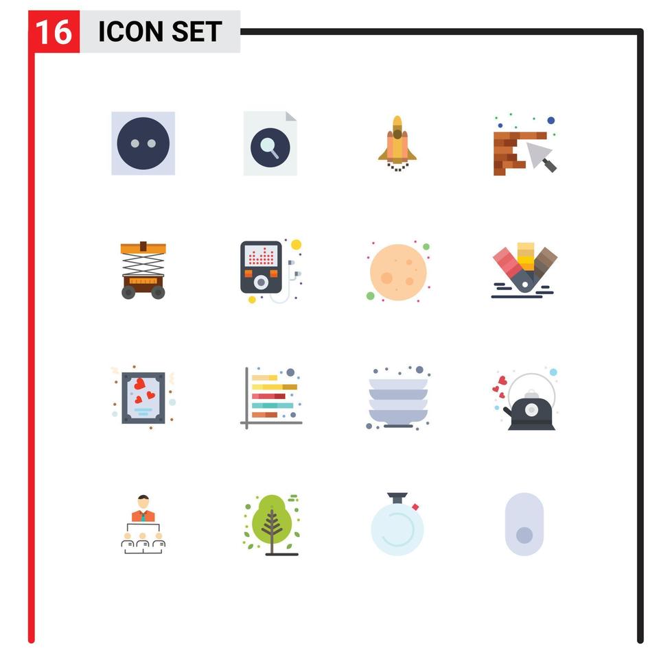 Pictogram Set of 16 Simple Flat Colors of warehouse lift launching trowel construction Editable Pack of Creative Vector Design Elements