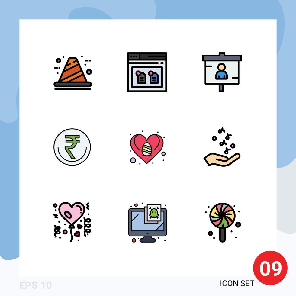 Modern Set of 9 Filledline Flat Colors Pictograph of indian currency file business presentation Editable Vector Design Elements