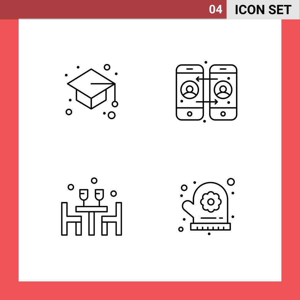 Pack of 4 creative Filledline Flat Colors of back to school romantic study mobile phone valentine Editable Vector Design Elements