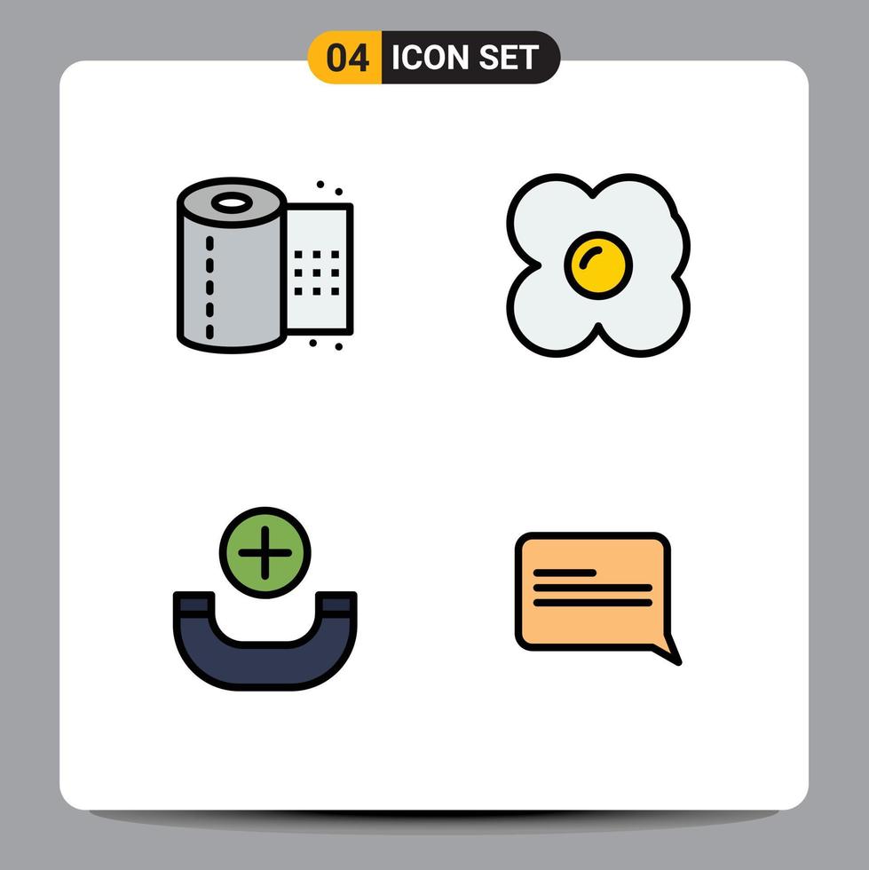 Universal Icon Symbols Group of 4 Modern Filledline Flat Colors of bathroom phone toilet paper omelet communication Editable Vector Design Elements