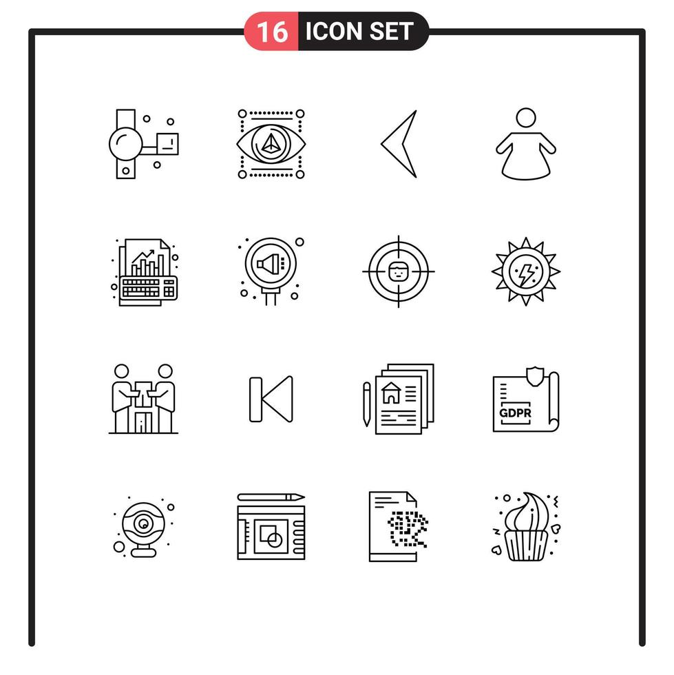 16 Thematic Vector Outlines and Editable Symbols of growth data printer analysis people Editable Vector Design Elements