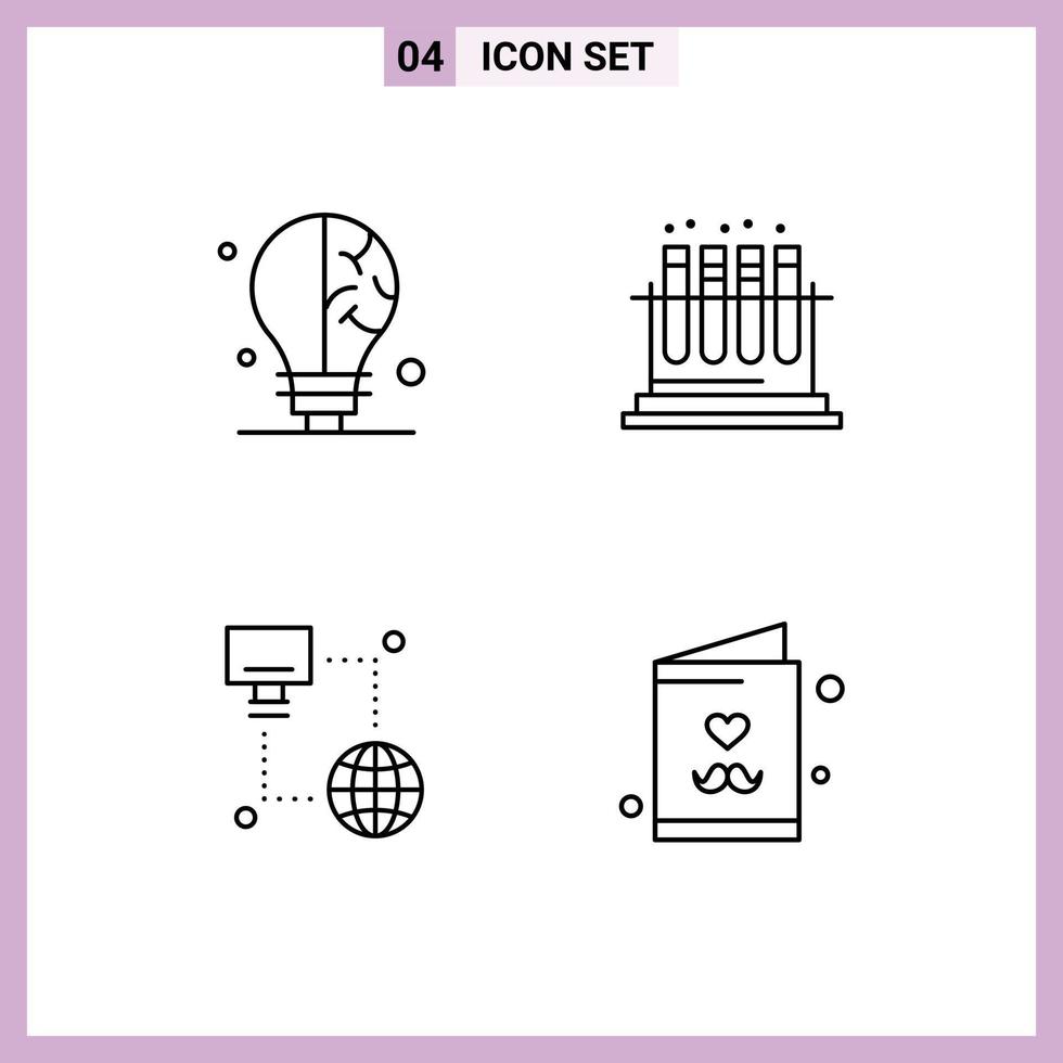 Group of 4 Filledline Flat Colors Signs and Symbols for bulb computer lab tube dad Editable Vector Design Elements