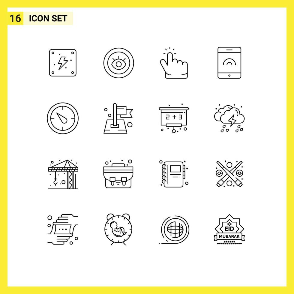 Group of 16 Modern Outlines Set for pin timer finger time touch Editable Vector Design Elements