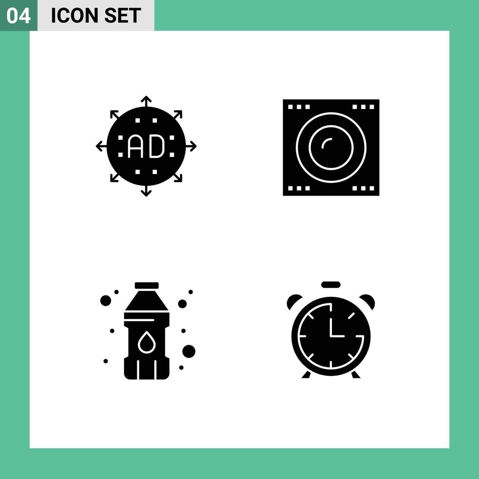 Group of 4 Solid Glyphs Signs and Symbols for ad bottle expand gadgets plastic container Editable Vector Design Elements