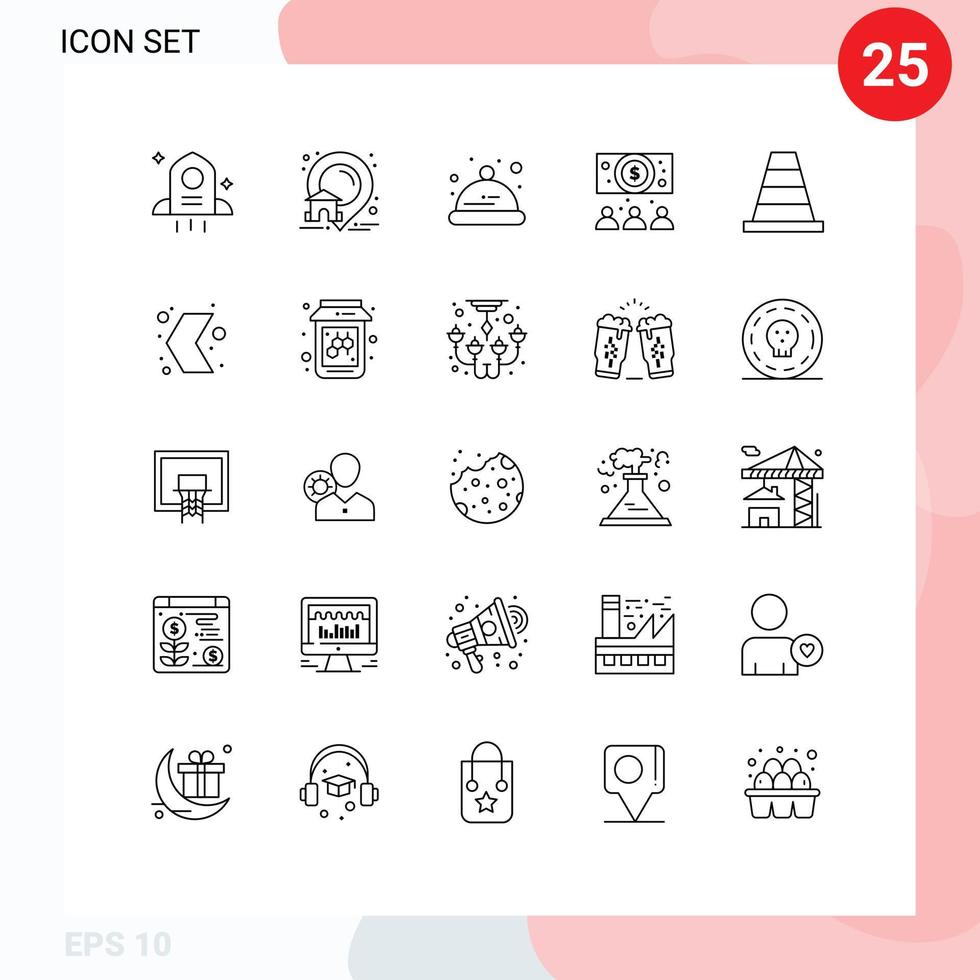 Pack of 25 creative Lines of direction tool hat construction online Editable Vector Design Elements