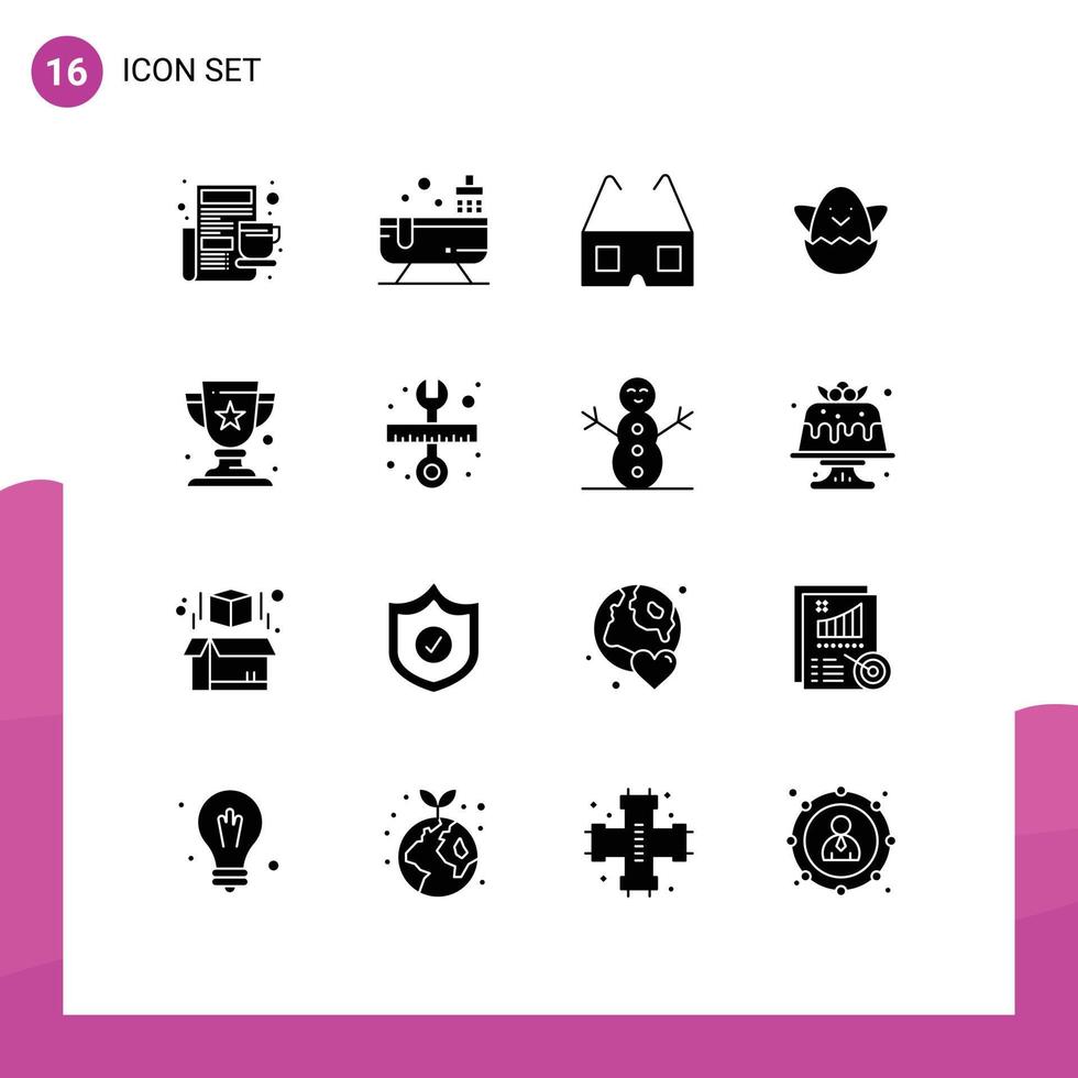 User Interface Pack of 16 Basic Solid Glyphs of repair cup cinema award egg Editable Vector Design Elements