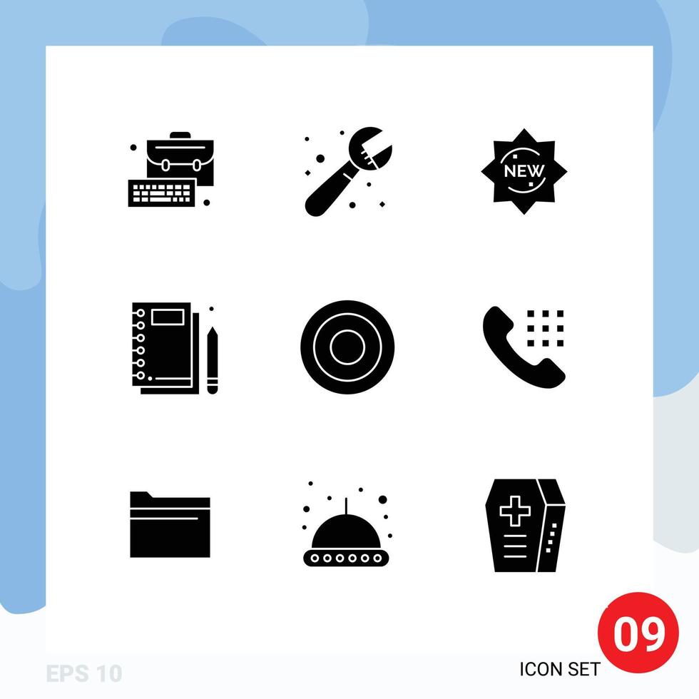 9 Thematic Vector Solid Glyphs and Editable Symbols of basic stationery new notepad jotter Editable Vector Design Elements