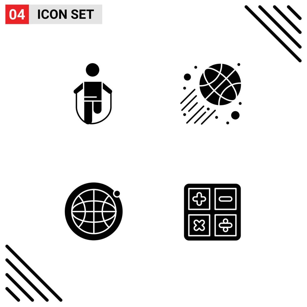 Pack of 4 creative Solid Glyphs of activity internet rope sports back to school Editable Vector Design Elements
