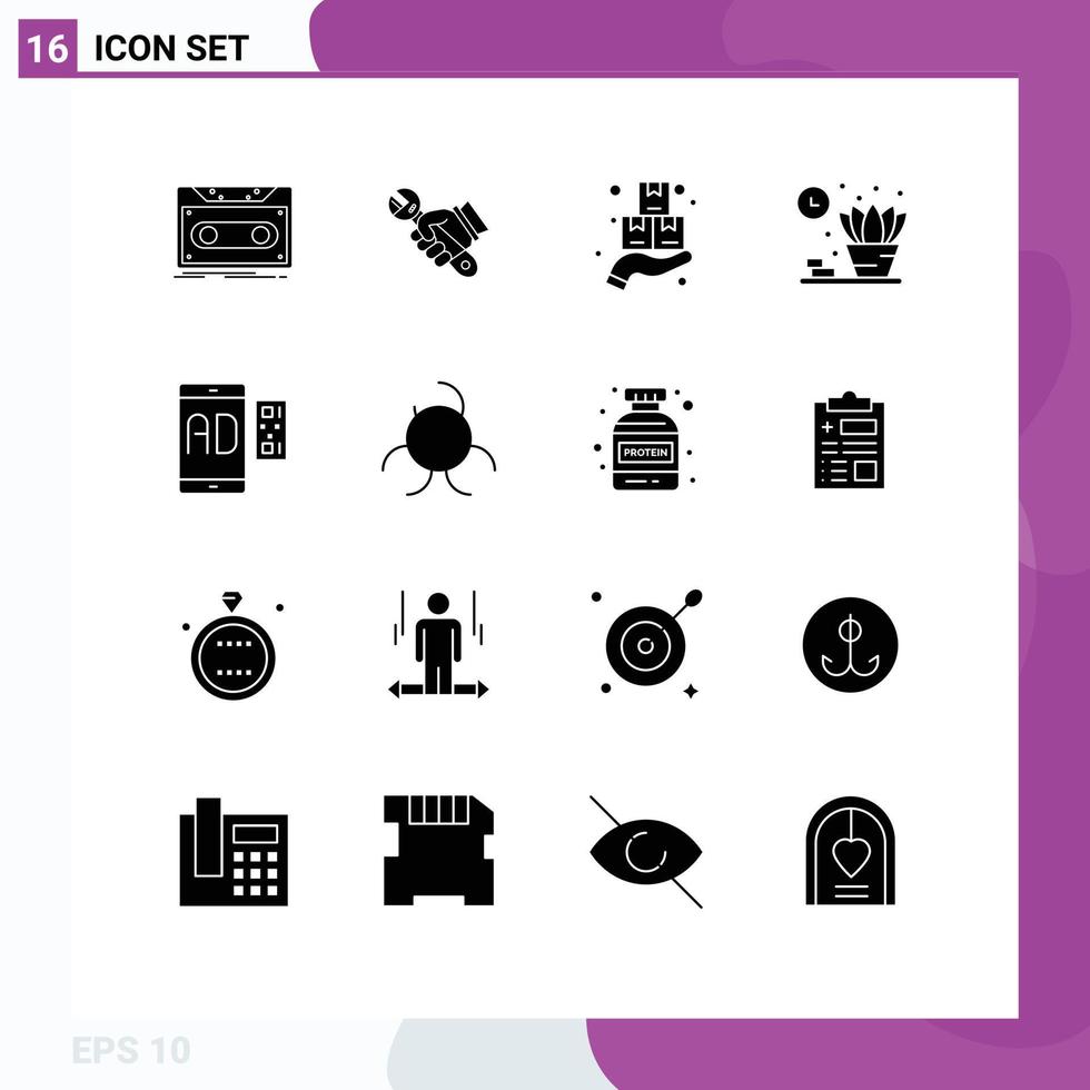universal icono símbolos grupo de dieciséis moderno sólido glifos de estante hogar herramientas firmar ciber editable vector diseño elementos