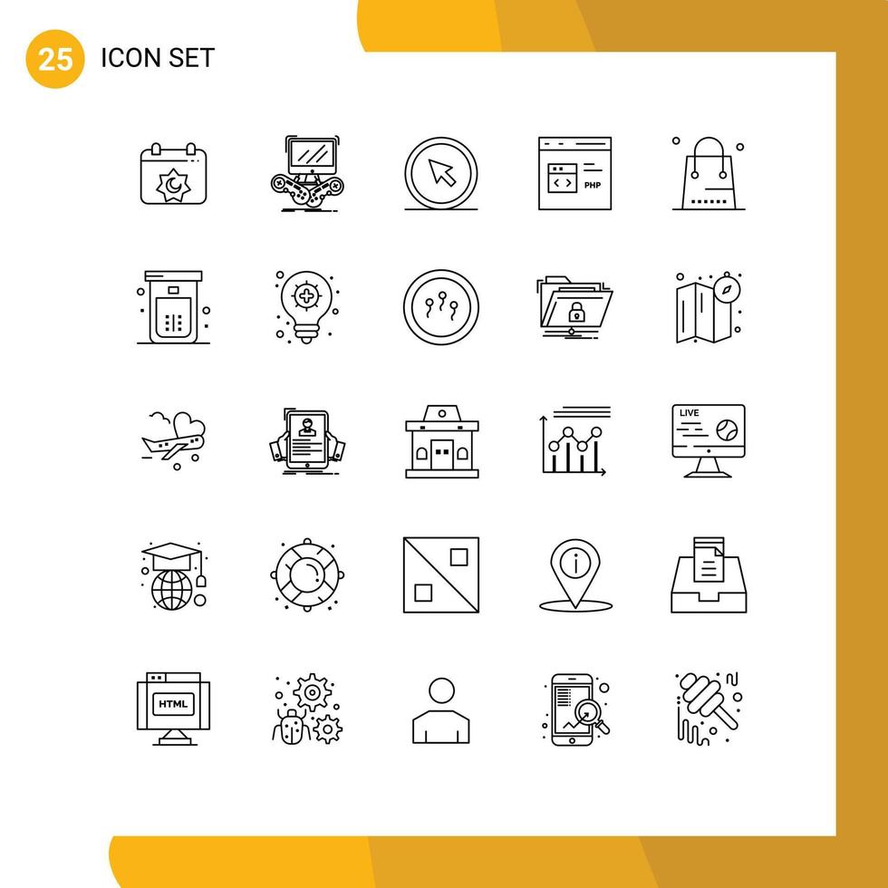 Universal Icon Symbols Group of 25 Modern Lines of development coding online code point Editable Vector Design Elements