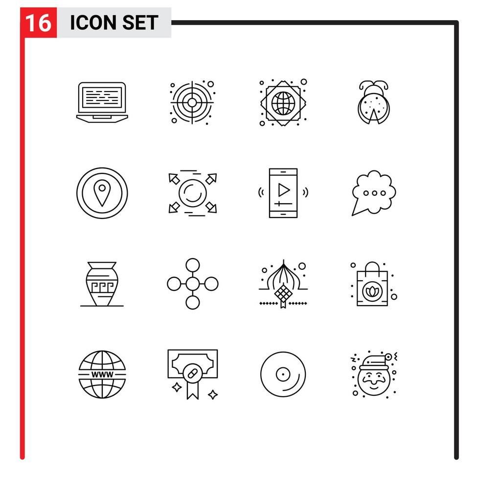 Group of 16 Modern Outlines Set for map gps global infrastructure spring insect Editable Vector Design Elements