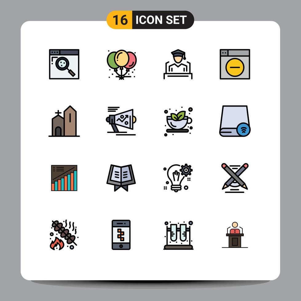 Group of 16 Flat Color Filled Lines Signs and Symbols for christian minimize cap less web Editable Creative Vector Design Elements