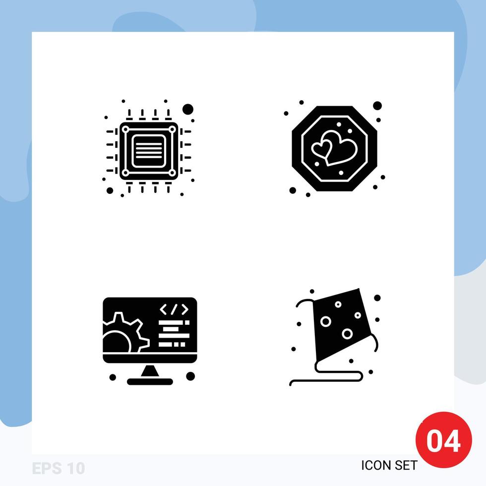 Stock Vector Icon Pack of 4 Line Signs and Symbols for chip development smart heart setting Editable Vector Design Elements