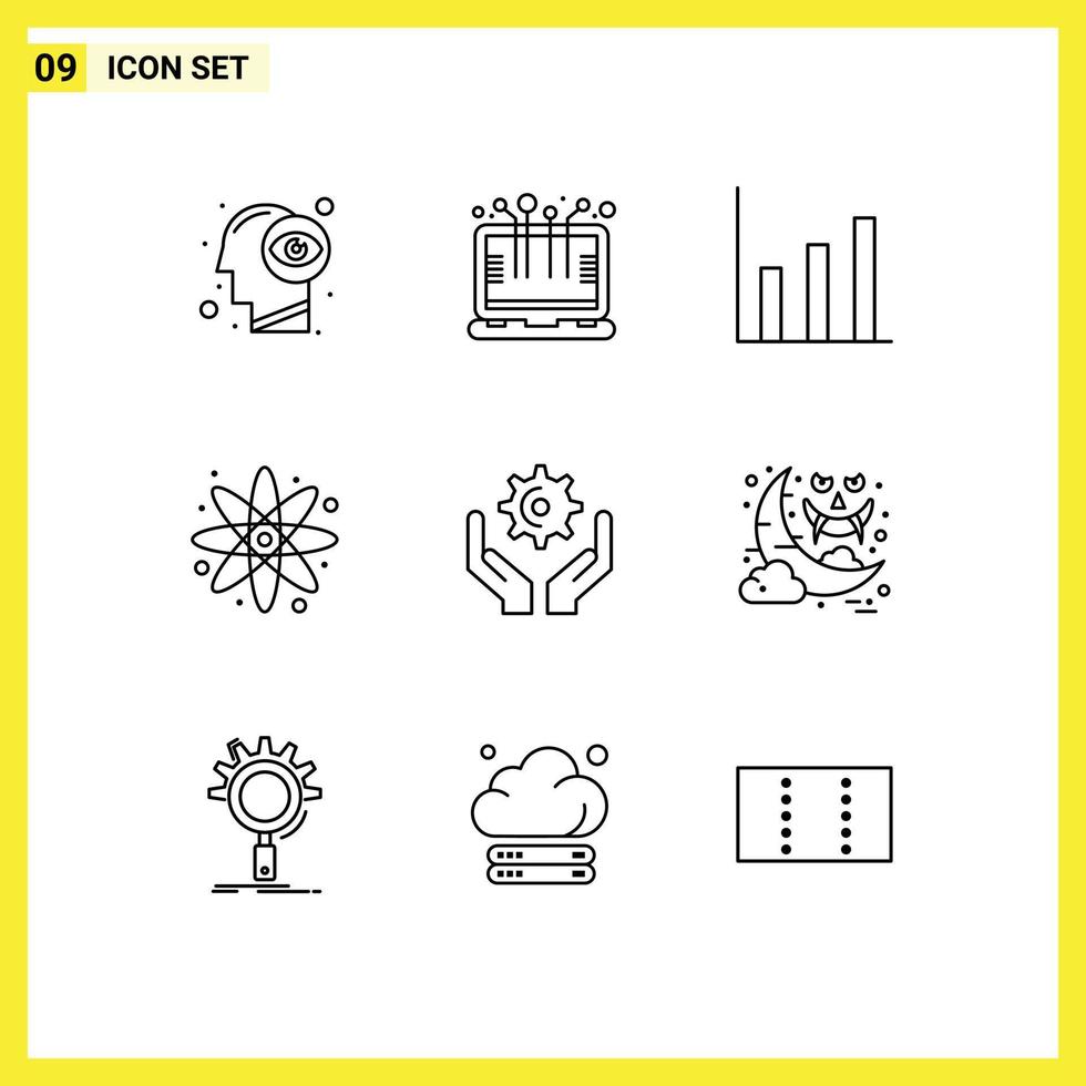 9 Universal Outlines Set for Web and Mobile Applications hold cog finance hands energy Editable Vector Design Elements