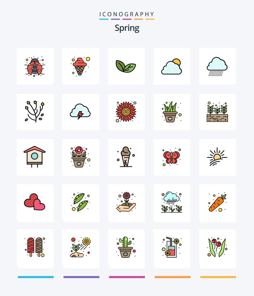 Creative Spring 25 Line FIlled icon pack  Such As nature. sky rain. leaf. cloudy. cloud vector