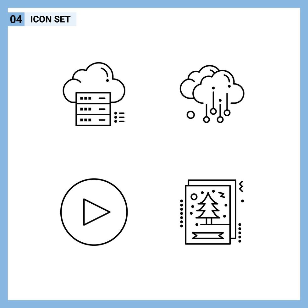 Pack of 4 Modern Filledline Flat Colors Signs and Symbols for Web Print Media such as sever play cloud rain christmas Editable Vector Design Elements