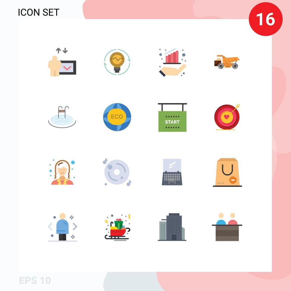 Mobile Interface Flat Color Set of 16 Pictograms of construction trailer light truck finance Editable Pack of Creative Vector Design Elements