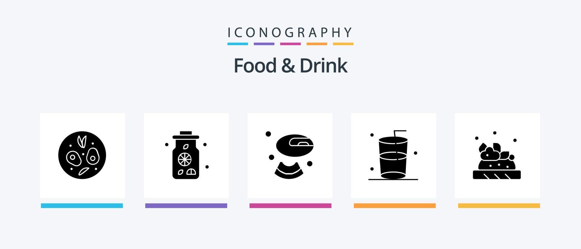 Food And Drink Glyph 5 Icon Pack Including food. melon. water. glass. Creative Icons Design vector