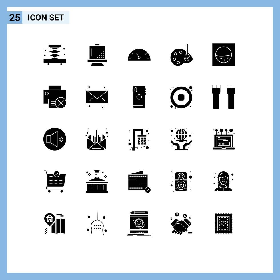 User Interface Pack of 25 Basic Solid Glyphs of computers machine gauge edit draw Editable Vector Design Elements