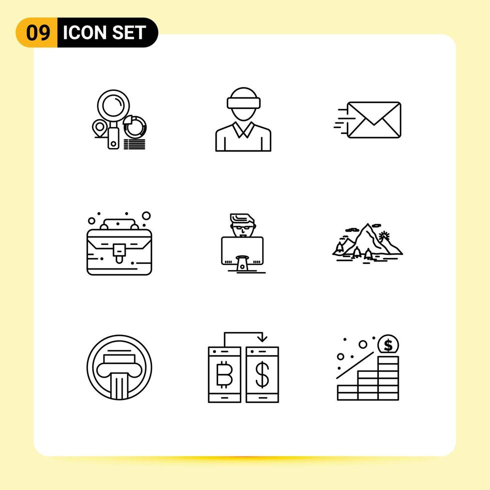 Modern Set of 9 Outlines and symbols such as user thing man portfolio business case Editable Vector Design Elements
