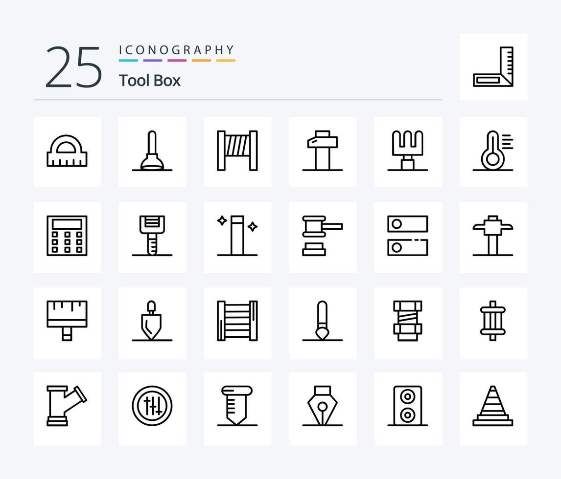 Tools 25 Line icon pack including engineering. tools. carpentry. thermometer. tools vector