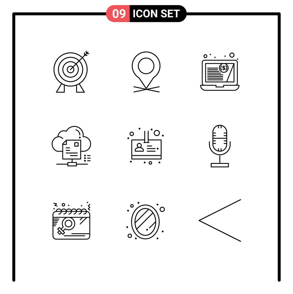 Set of 9 Modern UI Icons Symbols Signs for id document customer cloud sharing Editable Vector Design Elements