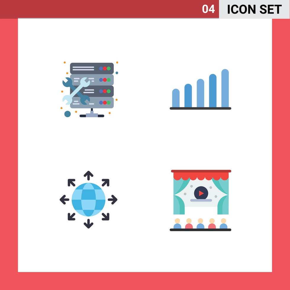 Pack of 4 creative Flat Icons of admin world setting connection ad Editable Vector Design Elements