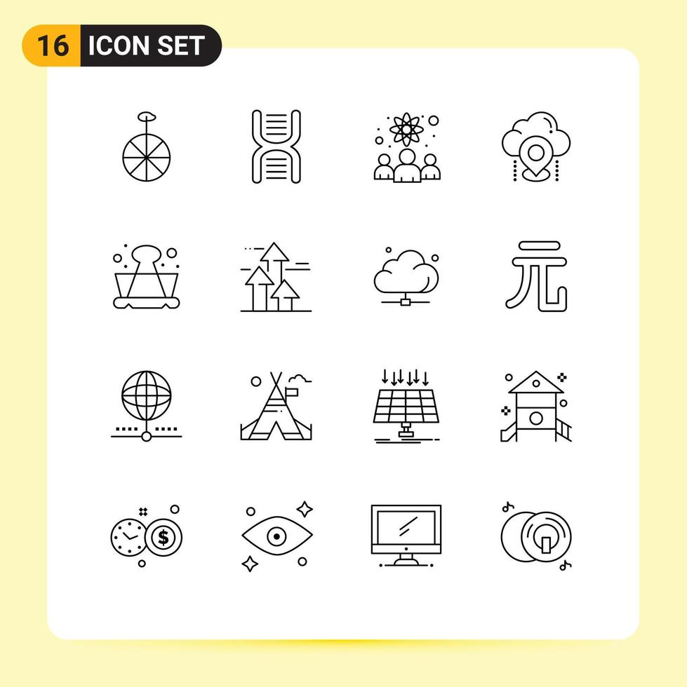 Pictogram Set of 16 Simple Outlines of clip map knowledge worker cloud location Editable Vector Design Elements