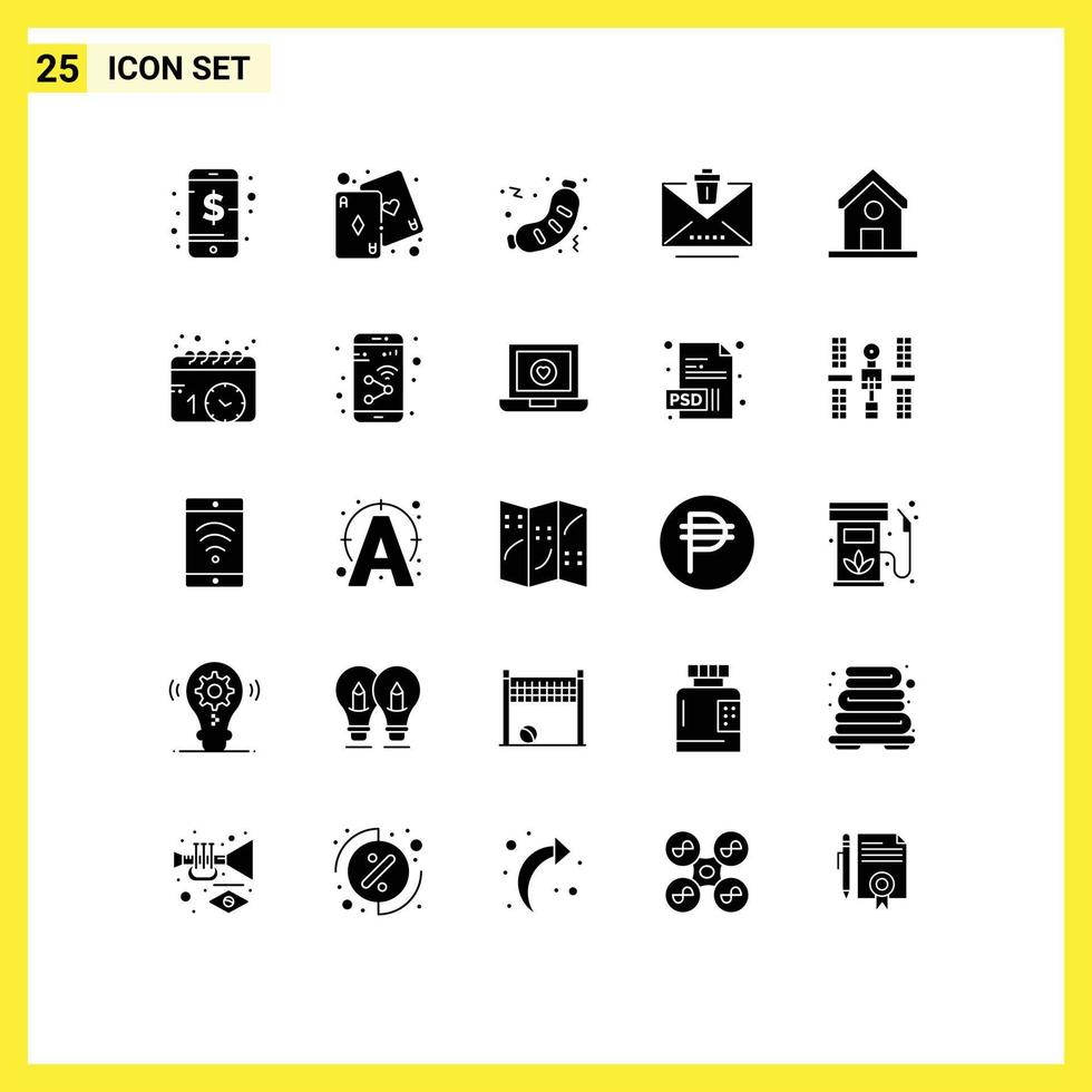 User Interface Pack of 25 Basic Solid Glyphs of education erase barbecue email sausage Editable Vector Design Elements