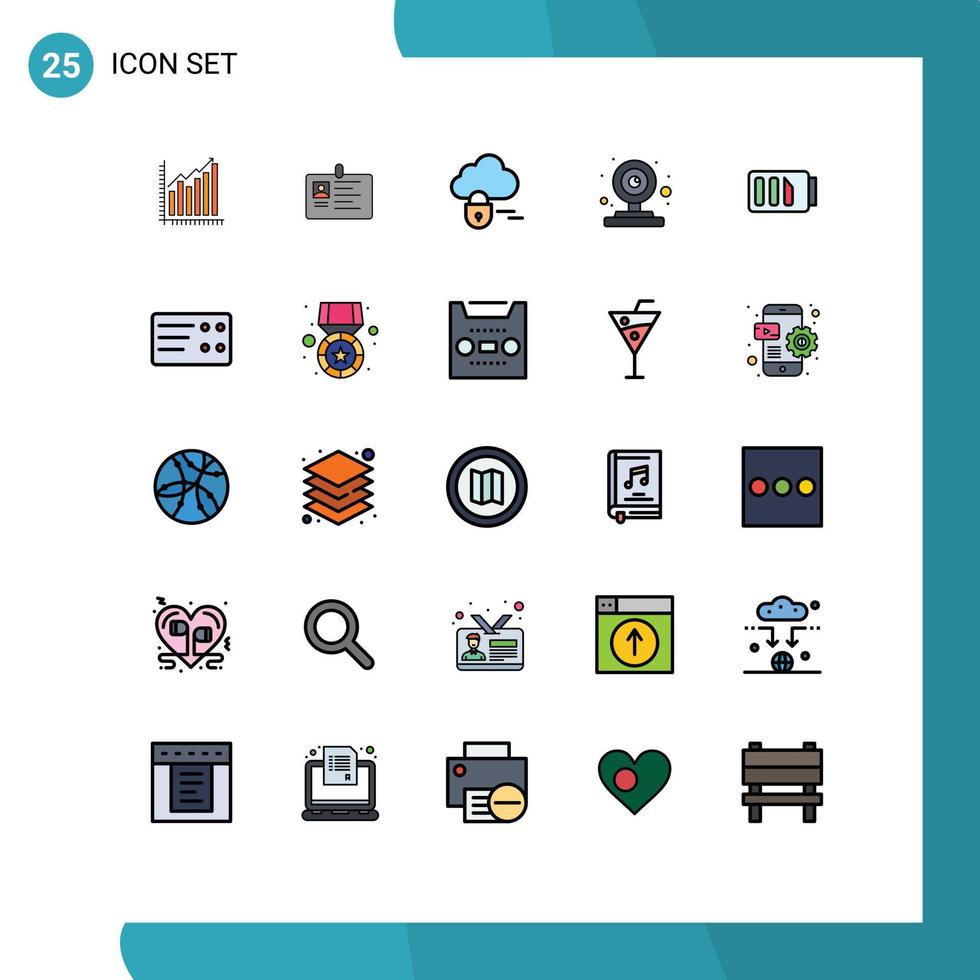 Group of 25 Filled line Flat Colors Signs and Symbols for camera lock business cloud identity Editable Vector Design Elements