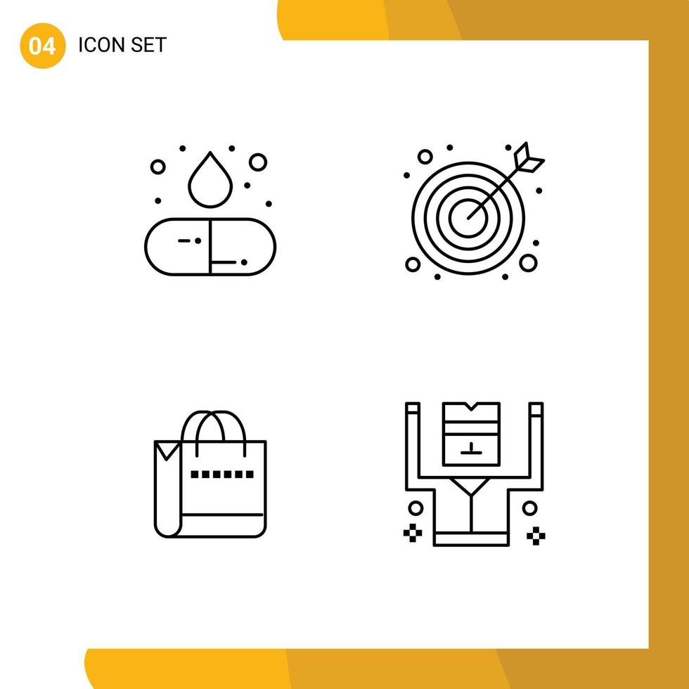 Group of 4 Filledline Flat Colors Signs and Symbols for capsule shopping medicine target arrested Editable Vector Design Elements