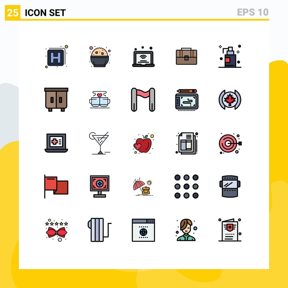25 Universal Filled line Flat Colors Set for Web and Mobile Applications bath hand bag internet case bag Editable Vector Design Elements