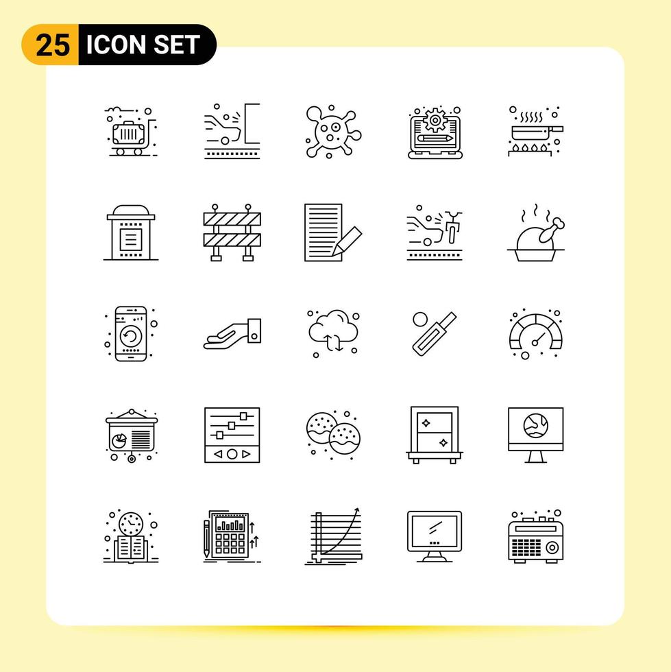 Universal Icon Symbols Group of 25 Modern Lines of food progress traffic management system laptop Editable Vector Design Elements