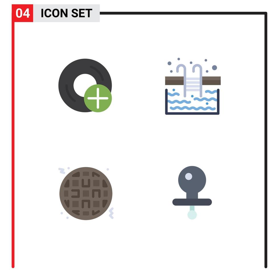 Pack of 4 Modern Flat Icons Signs and Symbols for Web Print Media such as add waffle disc stairs fast food Editable Vector Design Elements