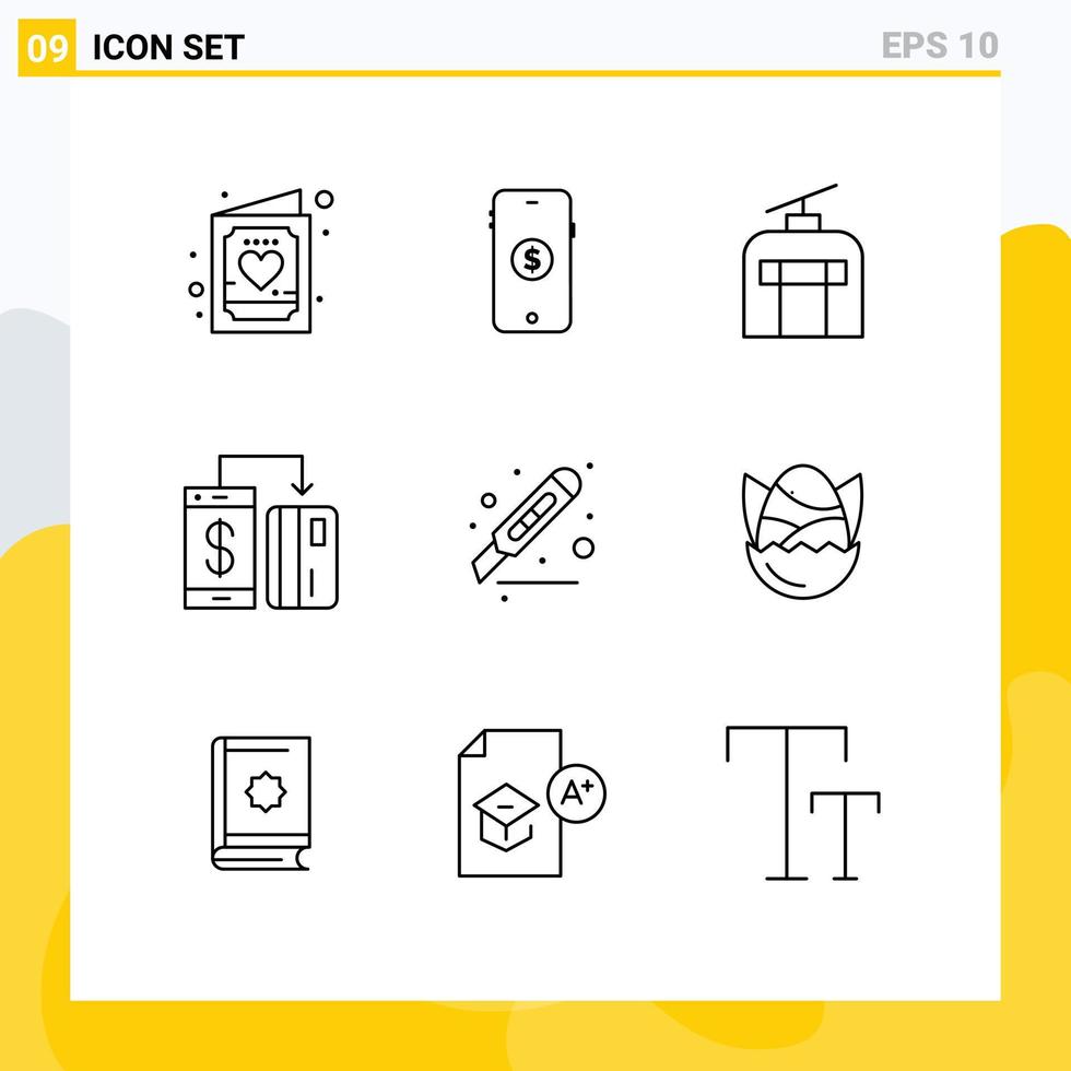 9 Universal Outlines Set for Web and Mobile Applications smartphone machine online digital vacation Editable Vector Design Elements