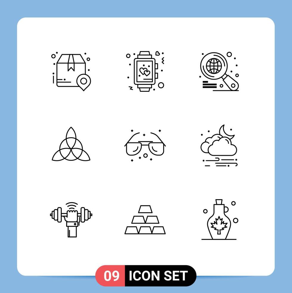 9 Universal Outlines Set for Web and Mobile Applications glasses flower watch ireland search Editable Vector Design Elements