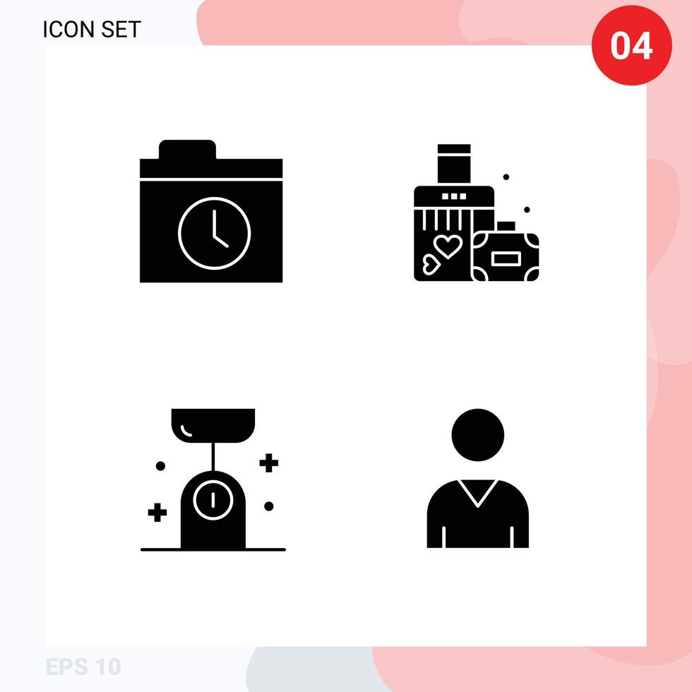 Editable Vector Line Pack of 4 Simple Solid Glyphs of backup food balance briefcase wedding kitchen balance Editable Vector Design Elements