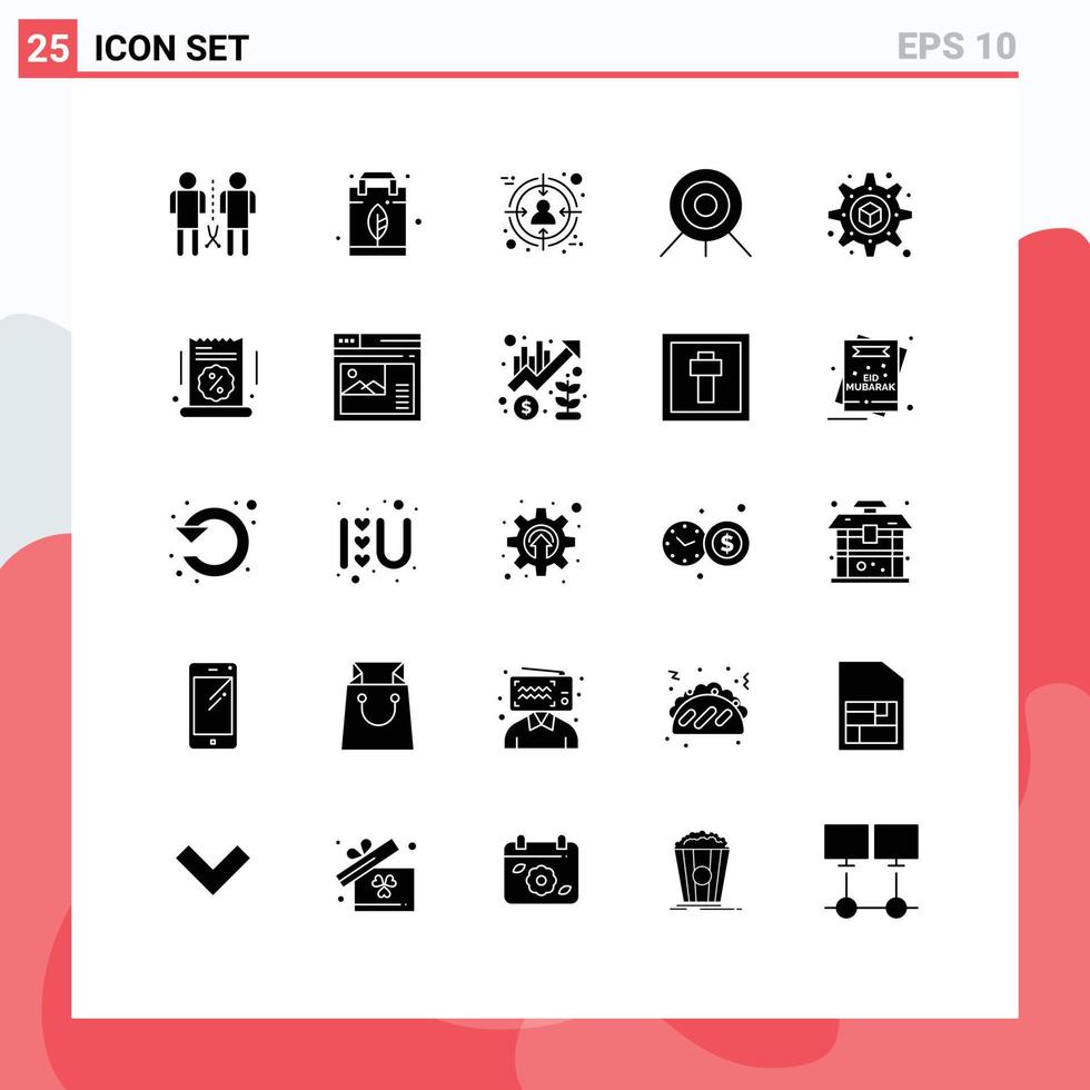 Editable Vector Line Pack of 25 Simple Solid Glyphs of setting target bag sport target Editable Vector Design Elements