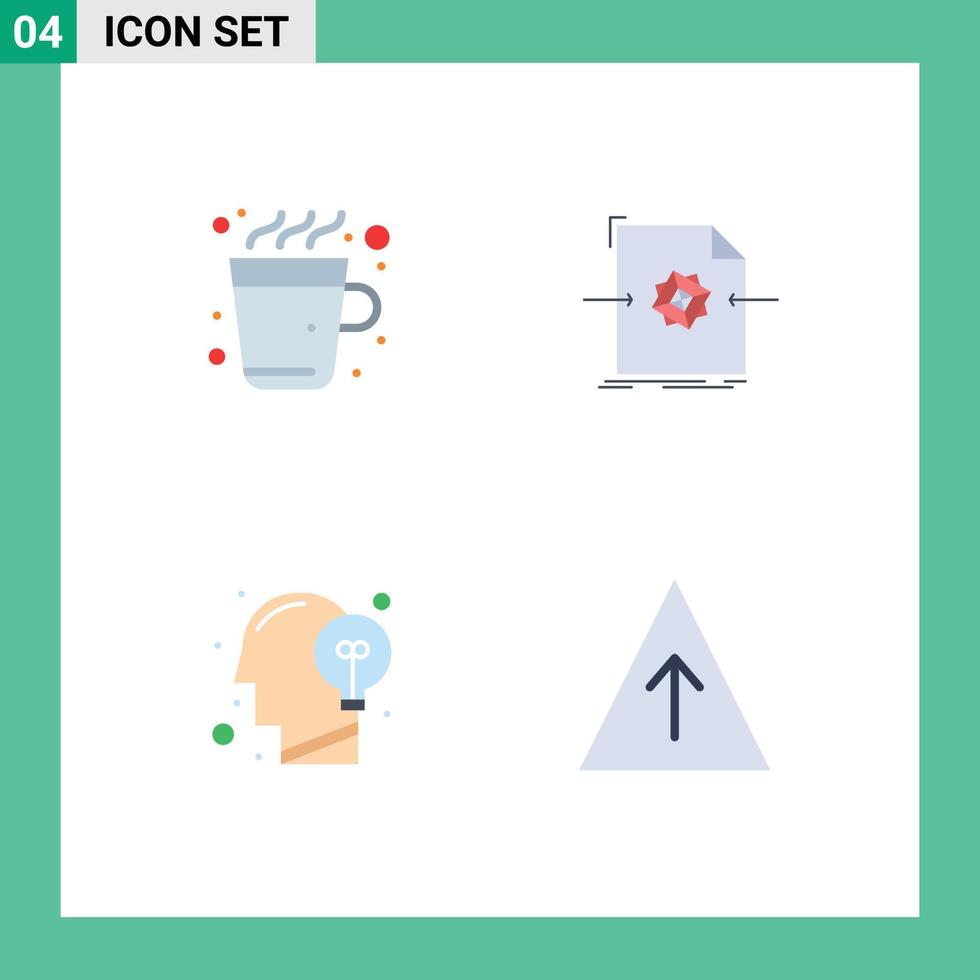 Set of 4 Modern UI Icons Symbols Signs for coffee head hot object idea Editable Vector Design Elements