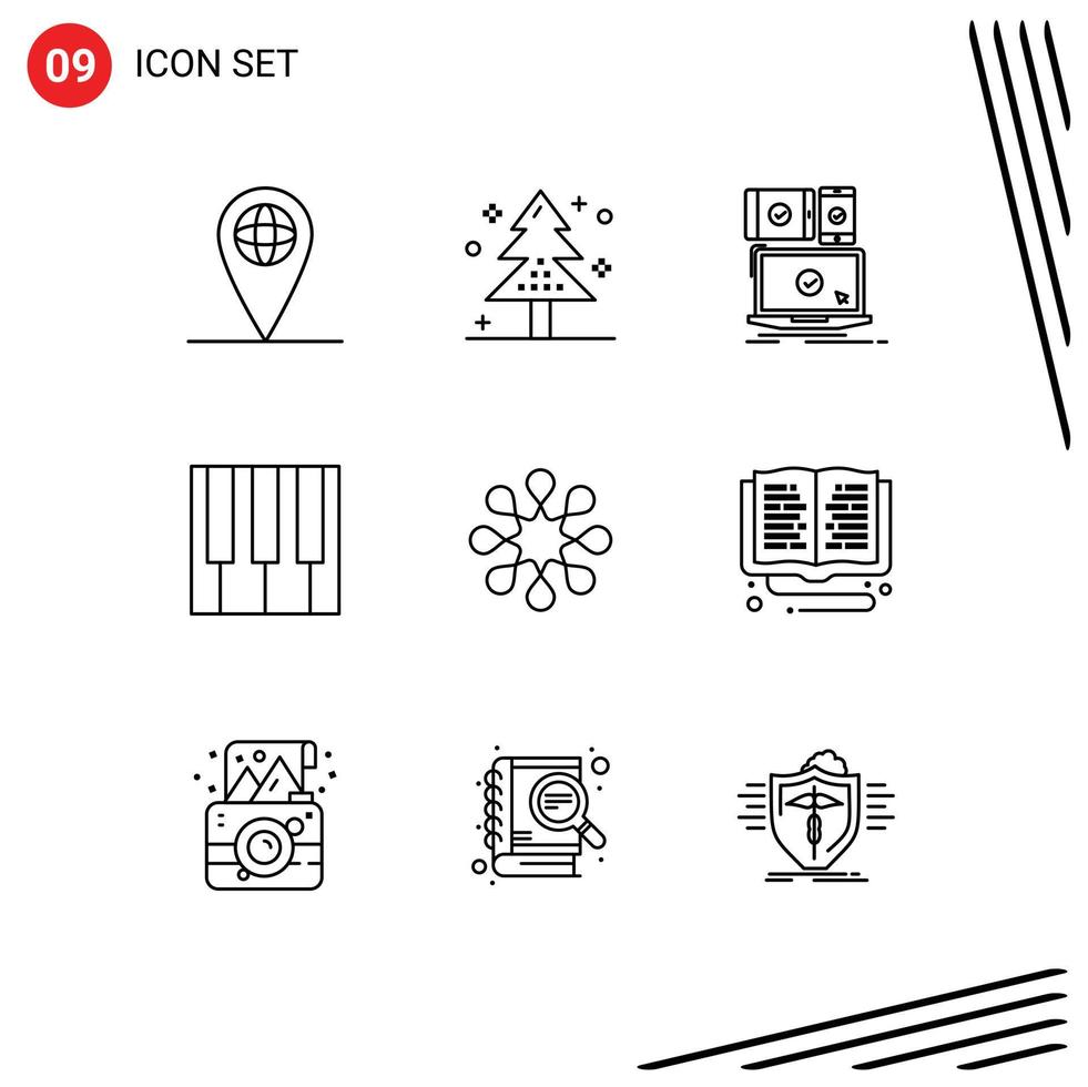 Set of 9 Commercial Outlines pack for sound music computer keyboard technology Editable Vector Design Elements