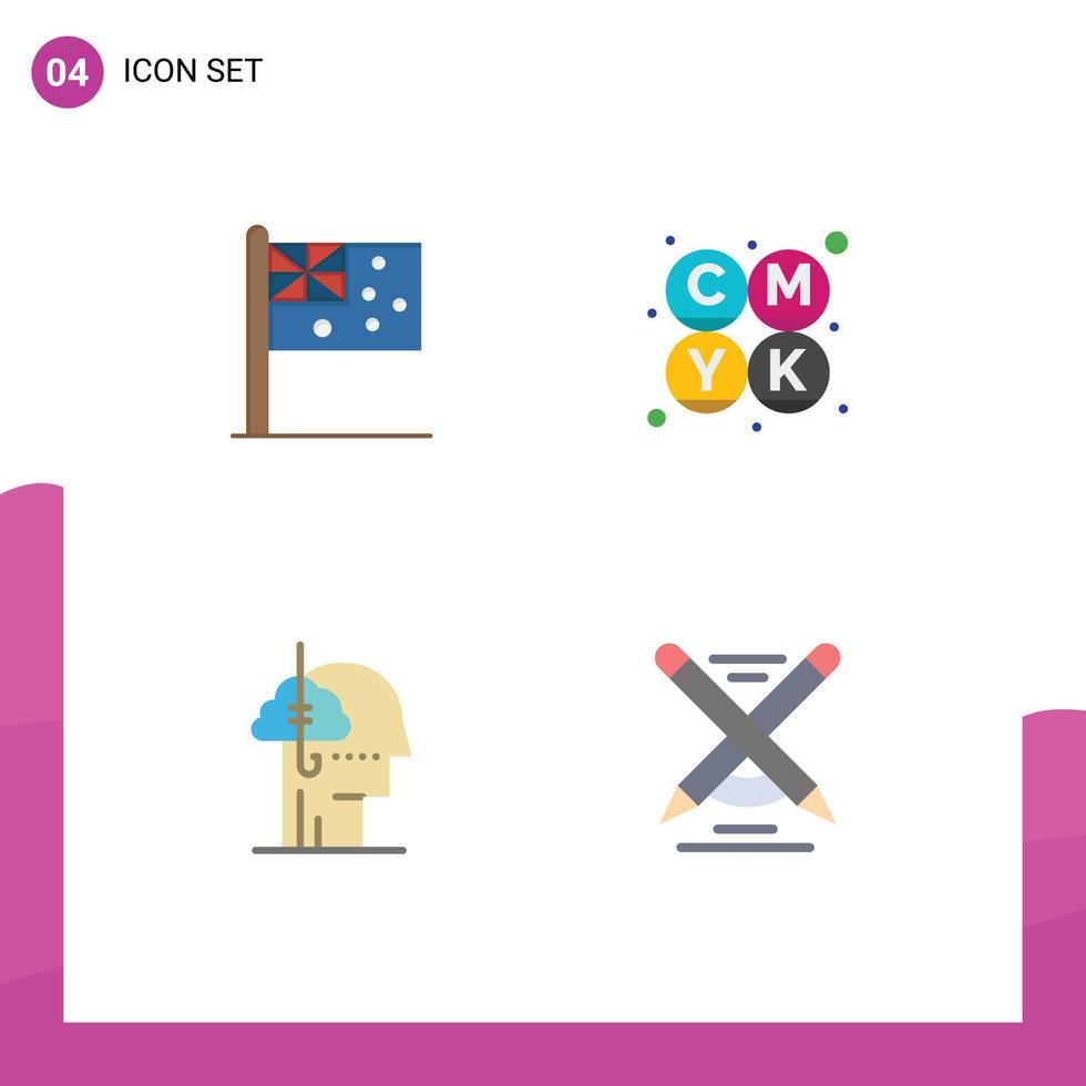 4 Universal Flat Icon Signs Symbols of australia catch nation printing human Editable Vector Design Elements