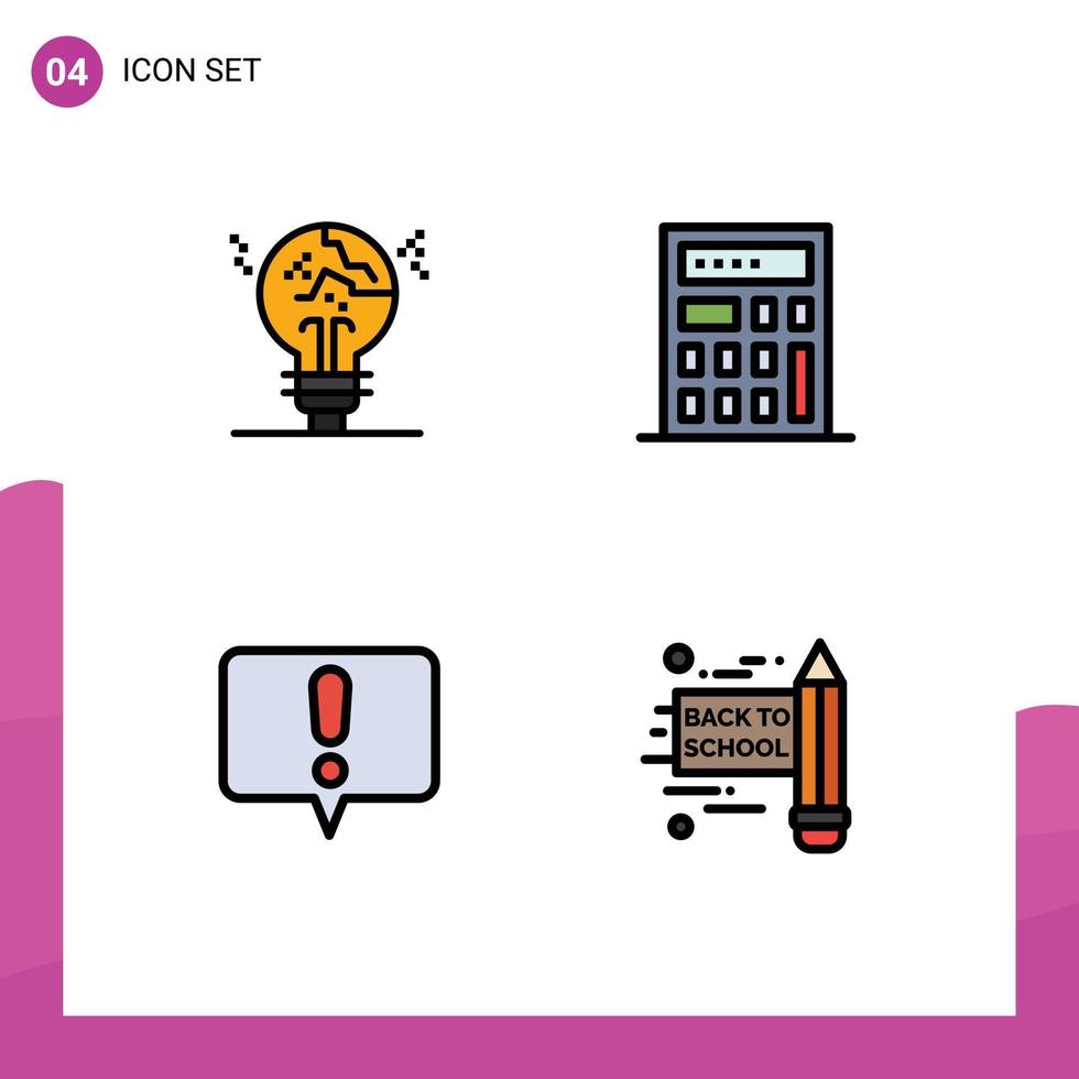Pack of 4 Modern Filledline Flat Colors Signs and Symbols for Web Print Media such as concept school back to school fake alert 97 Editable Vector Design Elements