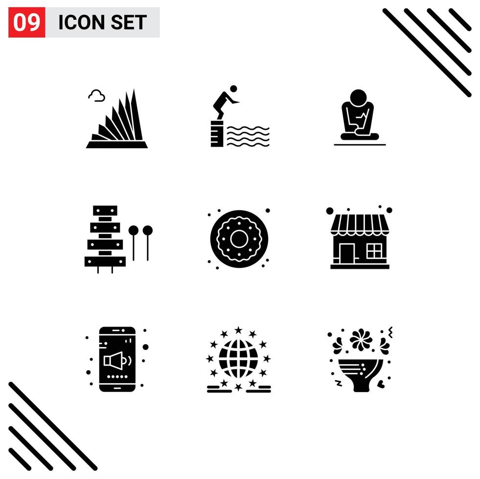 Modern Set of 9 Solid Glyphs and symbols such as sound instrument pool audio training Editable Vector Design Elements