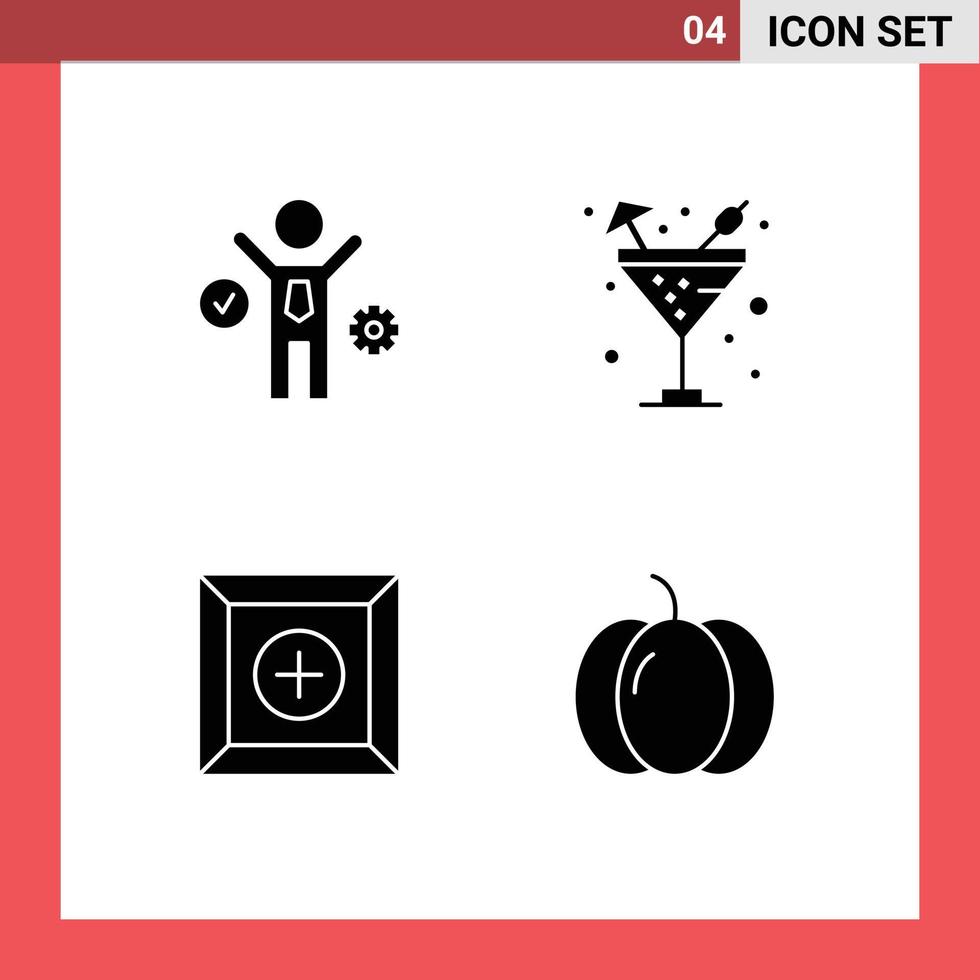 Pack of 4 Modern Solid Glyphs Signs and Symbols for Web Print Media such as business product drink water halloween Editable Vector Design Elements